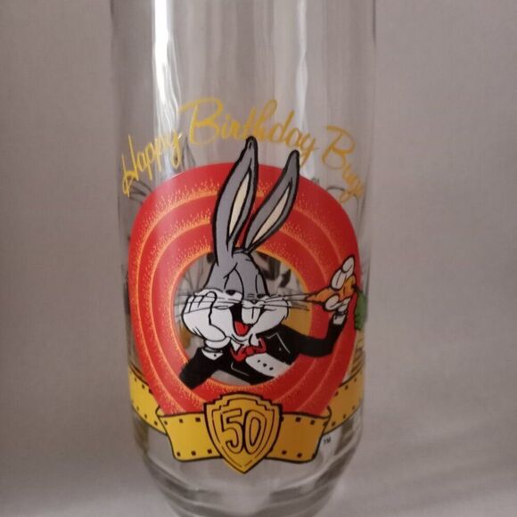 1990 Bugs Bunny Glass Happy Birthday 50th Anniversary Warner Bros Vintage 1990 - Picture 7 of 14